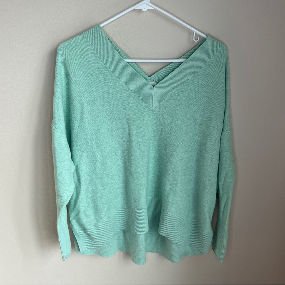 Lou & Grey double V-Neck Pullover Sweater mint green women’s large cotton